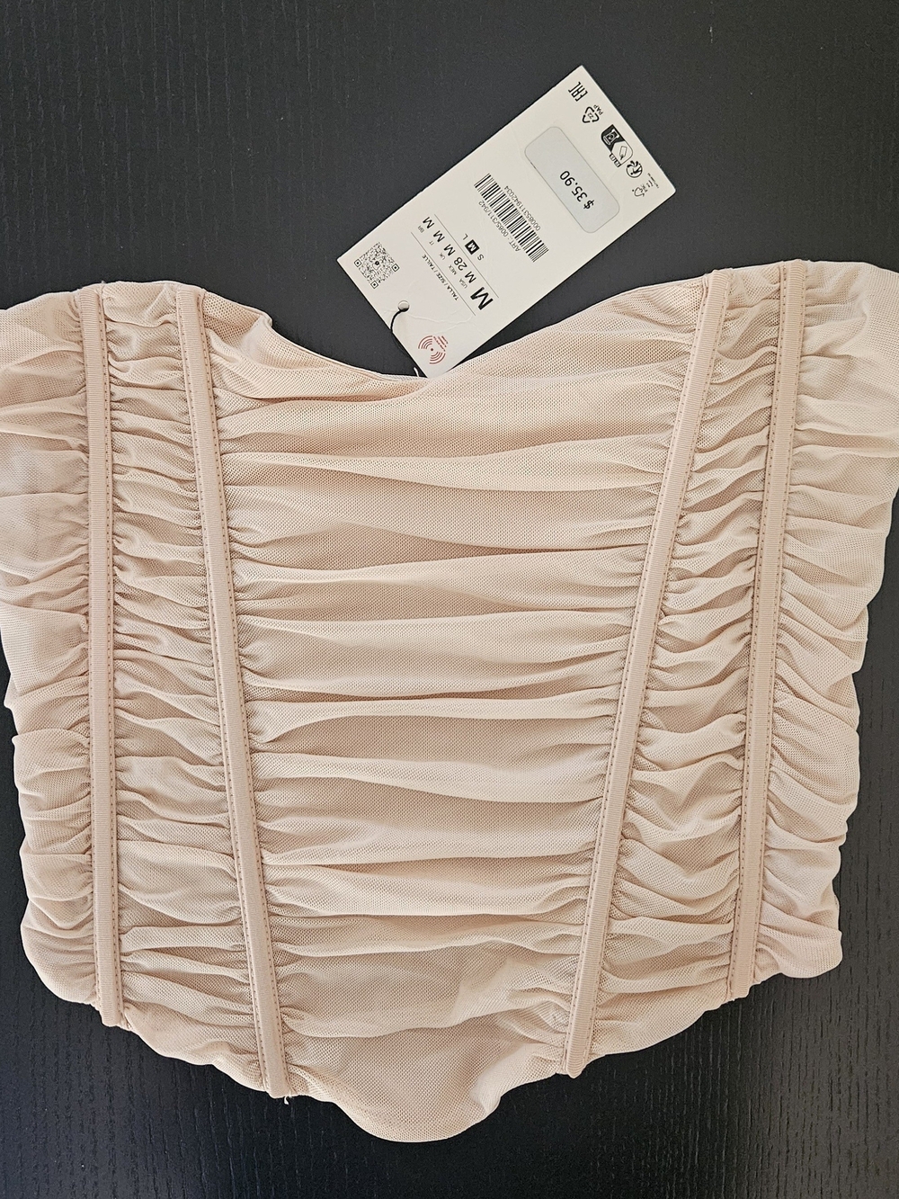Zara Blush Ruched Strapless Crop Top